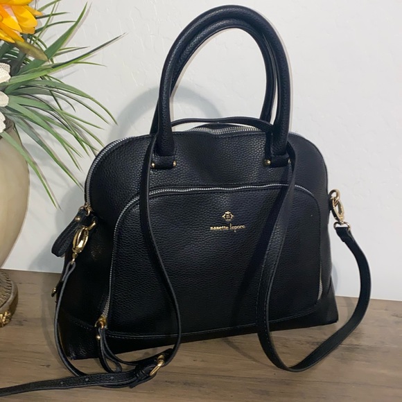 Nanette Lepore Black Pebbled Leather Dome Satchel EUC - Picture 3 of 15